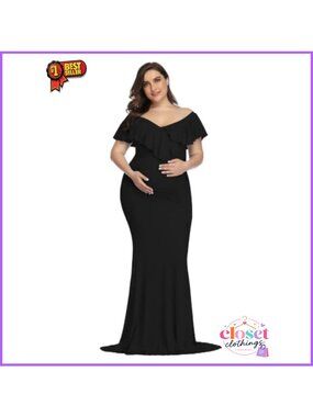 Maternity Photoshoot Dress Ruffle Sleeve Off Shoulder Maxi Gown